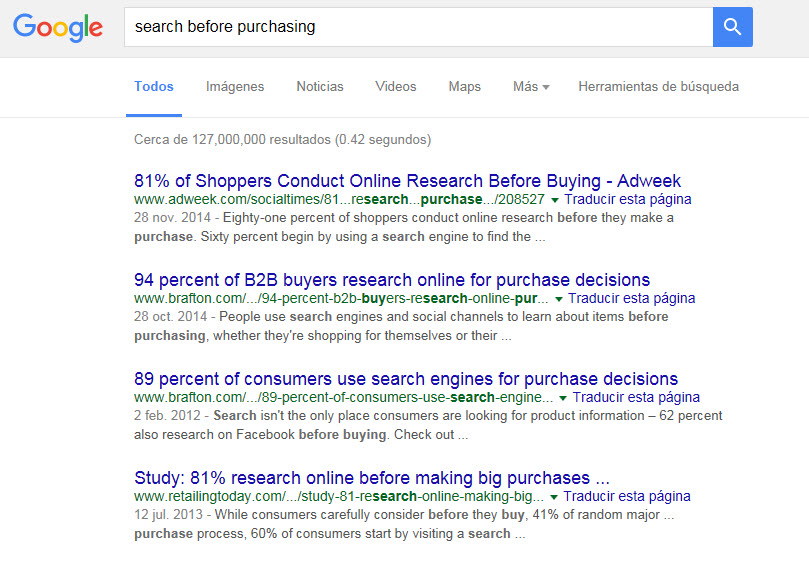 First page of Google search results