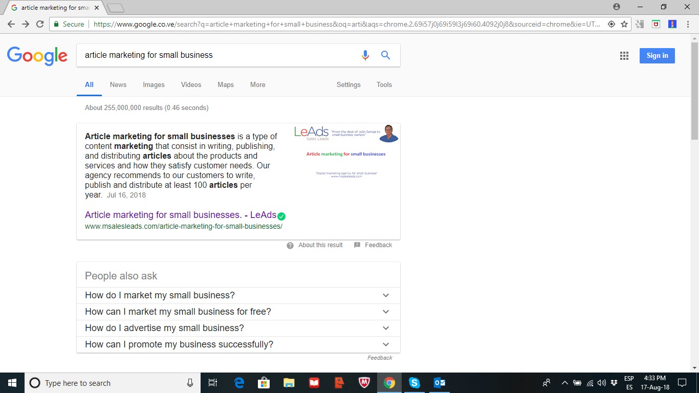 Featured Snippet in Search